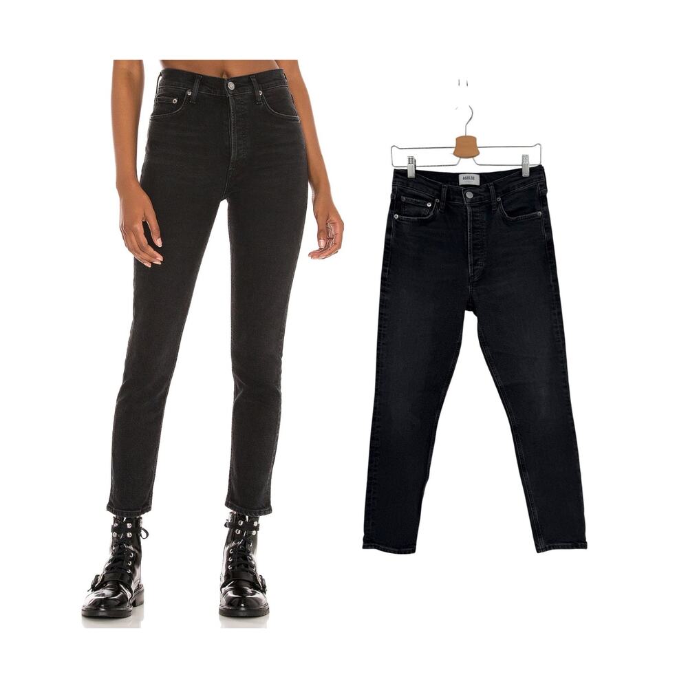 Agolde Nico High Rise Slim‎ Jeans Cosmopolitan Black Gray Wash 28 Women Denim